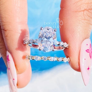 3.05 CT Oval Cut Moissanite Engagement Bridal Set Ring Gift For Her Wedding Band Promise Ring Set Wedding Gift Stylish Bridal Set Ring