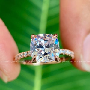 2.0 CT Cushion Cut Moissanite Engagement Ring | 14k Gold Pave Set Wedding Ring | Unique Solitaire Proposal Ring |Delicate Anniversary Gifts