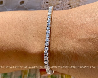 Certified VVS1 Ideal Cut Moissanite Tennis Bracelet, Bridal Moissanite Tennis Bracelet 3mm 6.00 TCW Round Cut Moissanite 925 Sterling Silver