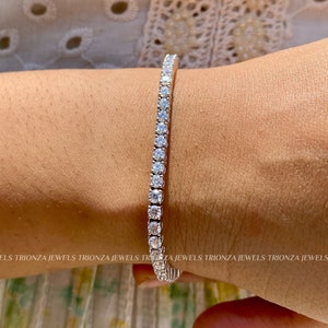 Certified VVS1 Ideal Cut Moissanite Tennis Bracelet, Bridal Moissanite Tennis Bracelet 3mm 6.00 TCW Round Cut Moissanite 925 Sterling Silver