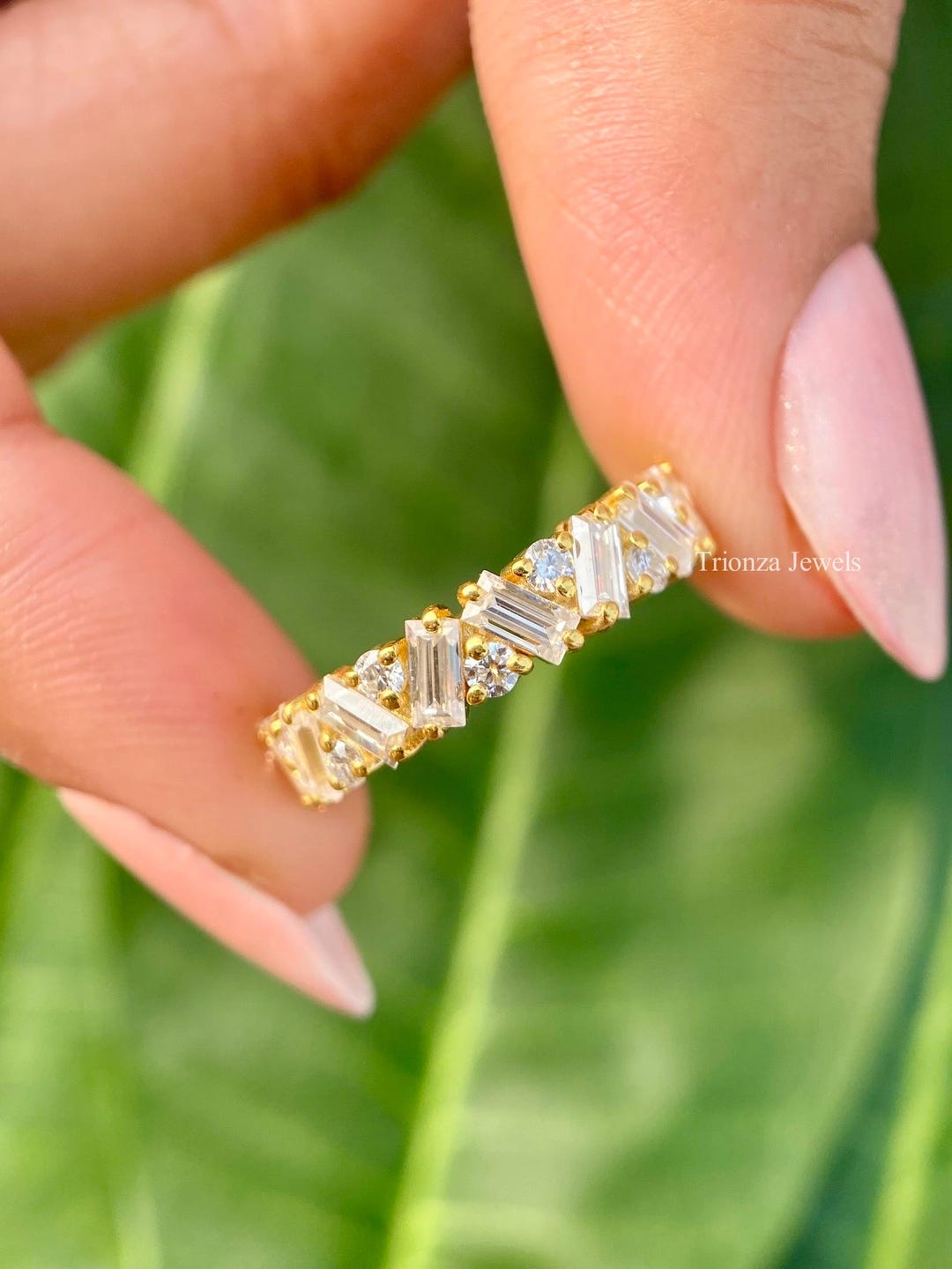 Unique Half Eternity Lab Grown Band, Baguette & Round Diamond Wedding ...
