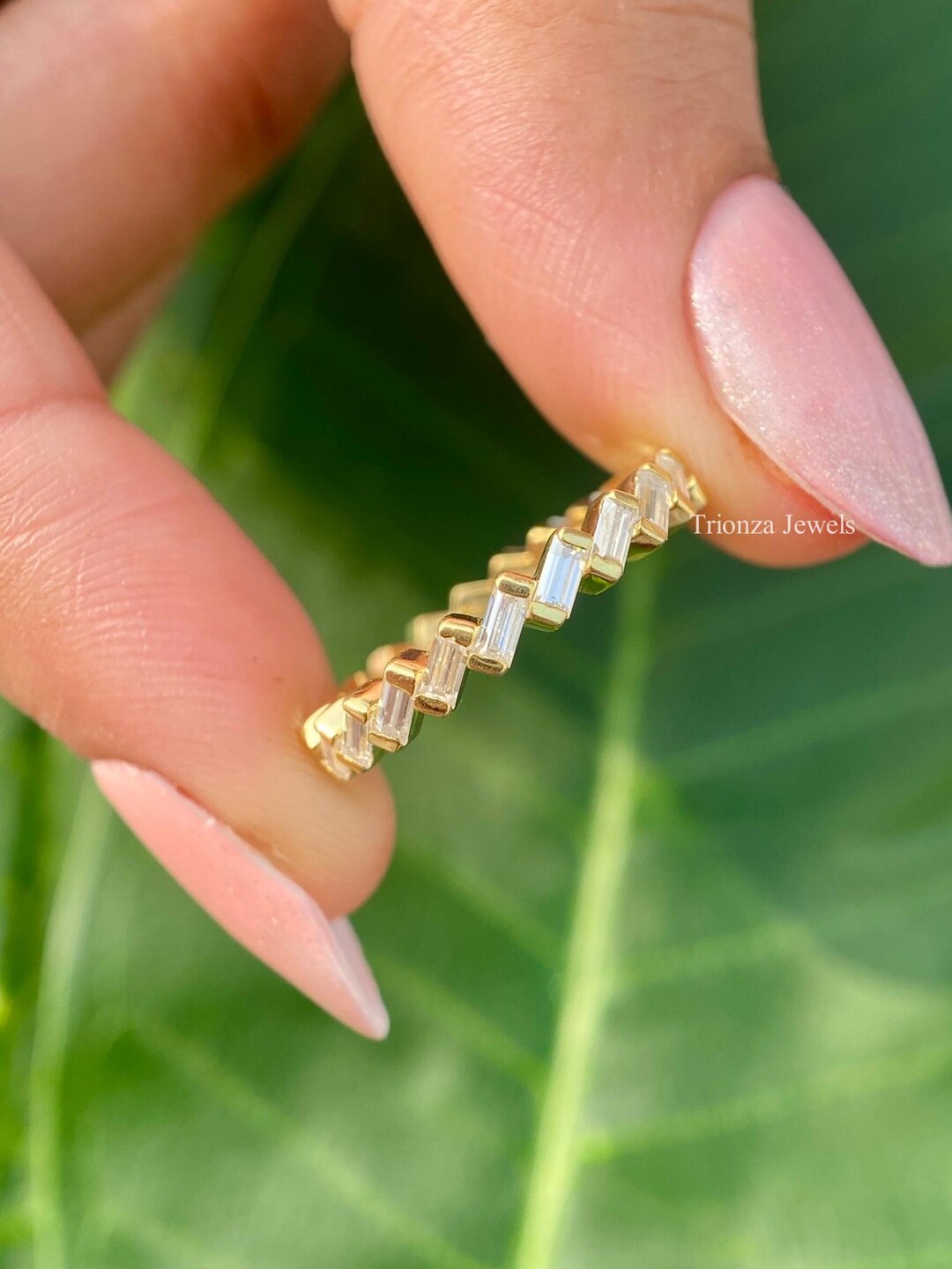 Lab Grown Baguette Wedding Band, Full Eternity Diamond Band, Unique Bar ...