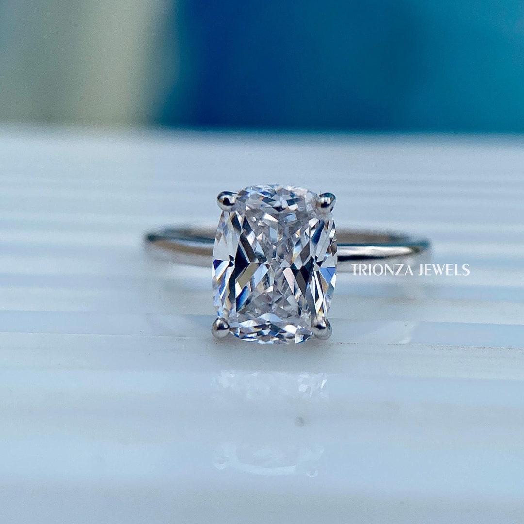 Forever One 2.03 CT Cushion Cut Moissanite Engagement Ring, Solitaire ...