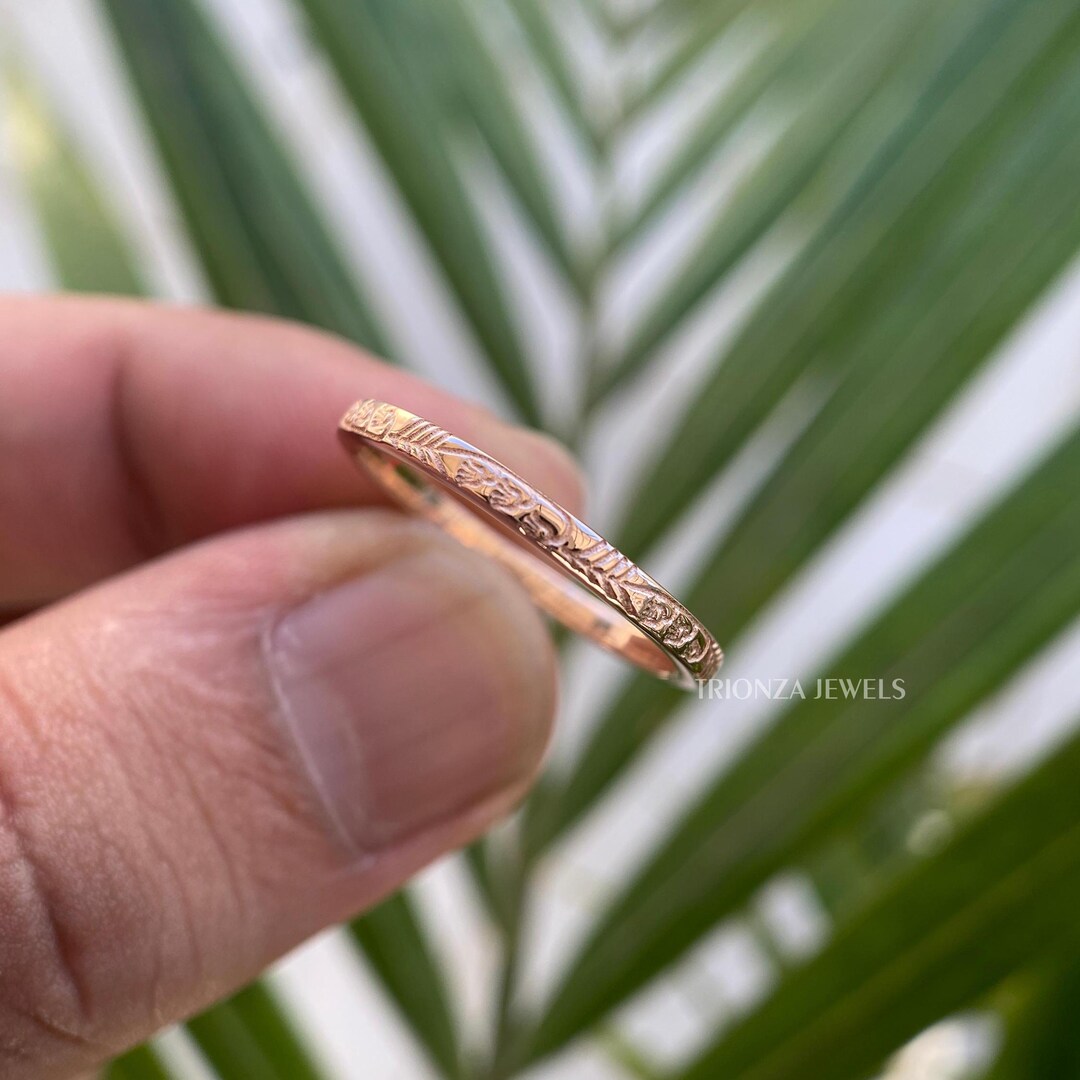 Milgrain 14K Rose Gold Wedding Band: 2MM Solid Gold Promise Ring - Etsy