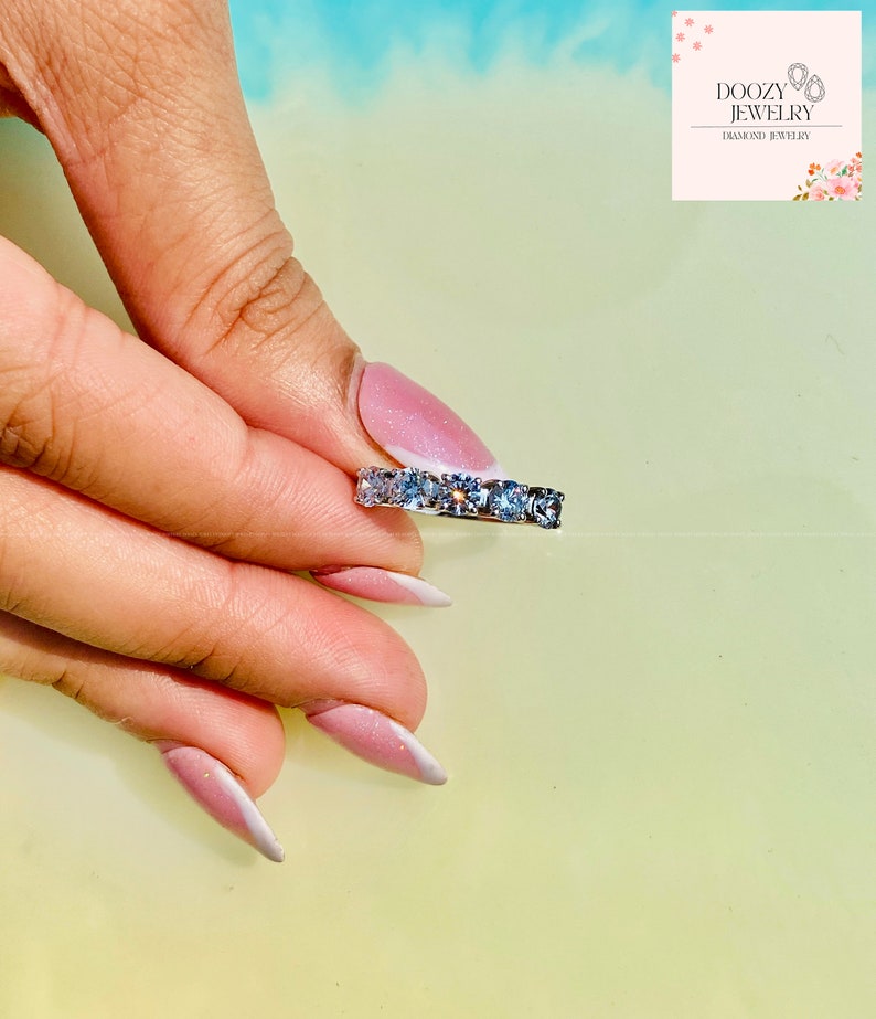 1 CT 5 Stone Diamond Anniversary Ring Band 14K/18K White Gold, Wedding