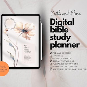 Floral Digital Bible Study Planner Guide Journal Verse Worksheets Faith Scripture Notes Template Hyperlinks GoodNotes Worksheets