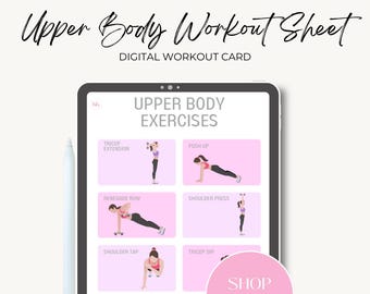 Upper body exercise sheet, Arm workout, Digital download, Home workout, Gym workout