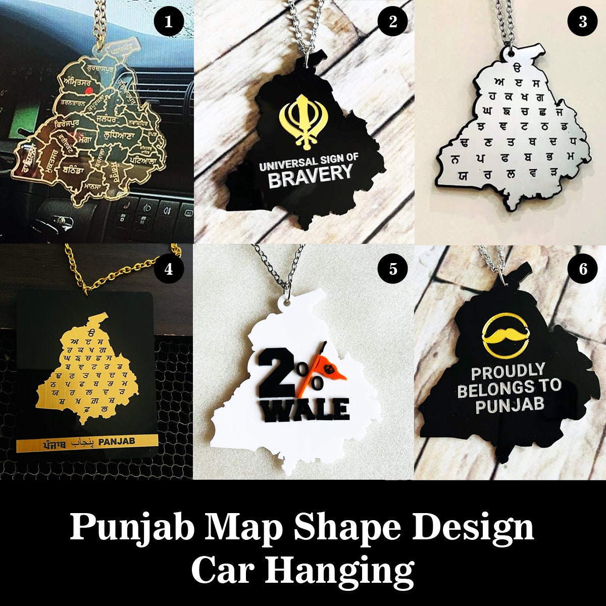 Gold Punjab Belongs to Punjab Universal Sign of Bravery Car Charm Decor Car Hanging Accessories