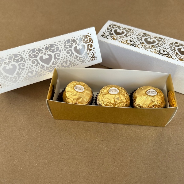 Wedding Candy Favor Box Gold and Shimmer White Hearts