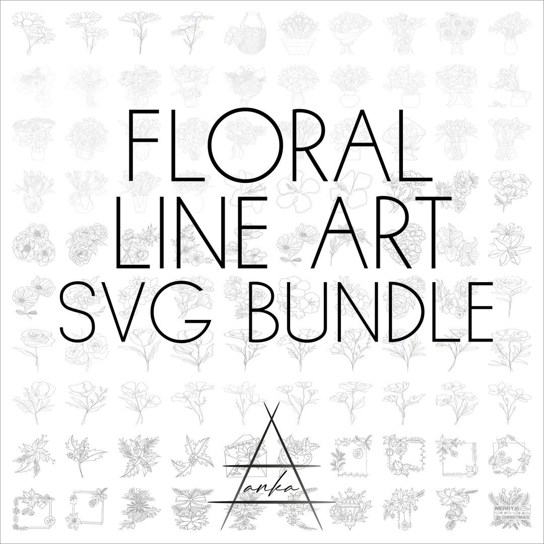 Floral Line Art SVG Bundle Digital Download SVG Files for Etsy
