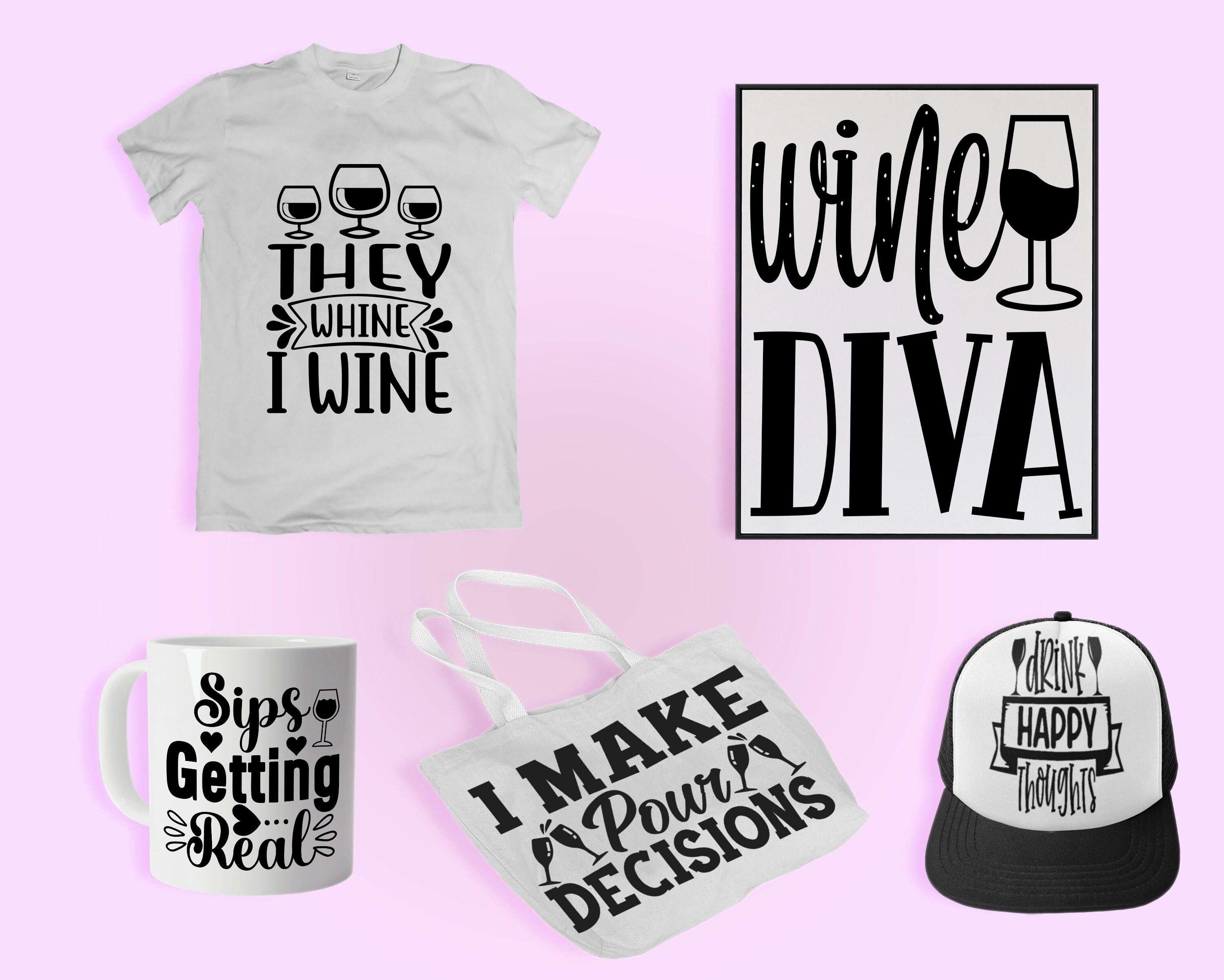 Wine SVG Bundle, SVG Files for Cricut, Digital Download, Wine Quotes, Wine PNG, 100 Wine