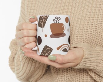 Tazza da caffè in ceramica unica: design astratto moderno, 11 once