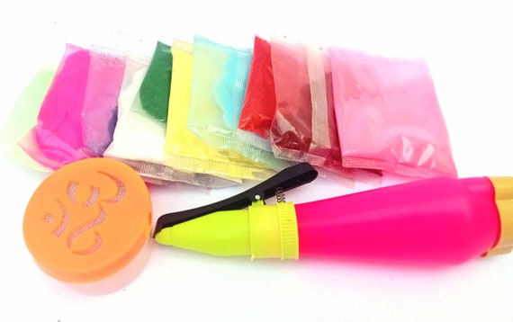 Rangoli Colors Powder Pack of 10 Powder With 1 Plastic Filler With 1  Rangoli Outliner Pen Tool 