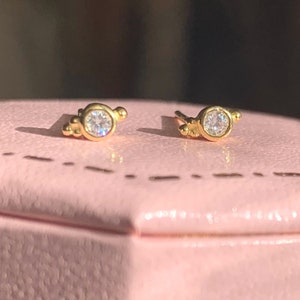 Teeny Gold Minimalist CZ Studs. Gold Vermeil 4mm Dainty Studs. ***A Must For Any Jewellery Box ***. Perfect Minimalist Studs.