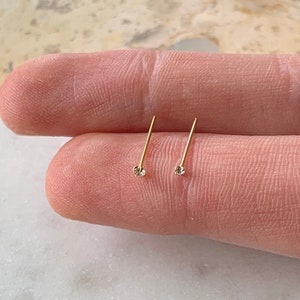Tiny Gold  1.5mm or 1.8mm Nose Studs. Claw Set Teeny Gold CZ Nose Studs 24 Gauge. Available in Straight or L Shape. MINIMALIST PERFECTION.
