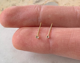 Tiny Gold  1.5mm or 1.8mm Nose Studs. A Rare Find. Teeny Gold CZ Nose Studs , Available in Straight or L Shape. MINIMALIST PERFECTION.