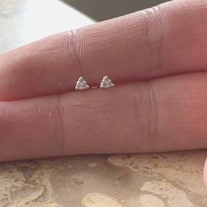 Tiny 3mm Sterling Silver Triangle Dot Studs. 925 Teeny Sterling CZ Triangle Studs. Perfect Minimalist Studs. Solid Silver Dainty Earrings.
