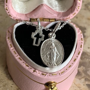 Sterling Silver Immaculate Medal Necklace. Teeny 925 Solid Sterling Silver Virgin Mary. Available as Necklace or Pendant.