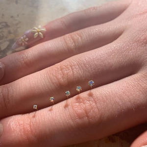 Tiny Gold 925 Sterling Silver Aurora Borealis Nose Stud. Super Sparkly Minimalist AB Nose Stud in Gold. Available in Five Sizes.