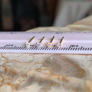 Tiny Gold 2mm 925 Sterling Silver Diamond Studs. A Rare Find. Teeny Silver CZ Studs, Available in Four Subtle Colours. MINIMALIST PERFECTION