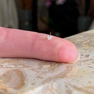 Teeny, Tiny Gold or Silver CZ Heart Nose Stud. 925 Sterling 3mm Heart Nose Stud. 24 Gauge CZ Heart Nose Stud Minimalist Nose Stud.
