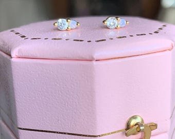 So Pretty Blue Opal and CZ Ear Studs. Beautiful, Sparkly 925 Sterling Studs. Dainty Opal Studs. MINIMALIST STUDS.