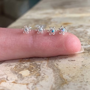 Tiny Sterling Silver Flower Studs. 925 Teeny Sterling Flower Studs, Available Clear or AB Crystal. Perfect Minimalist Studs.