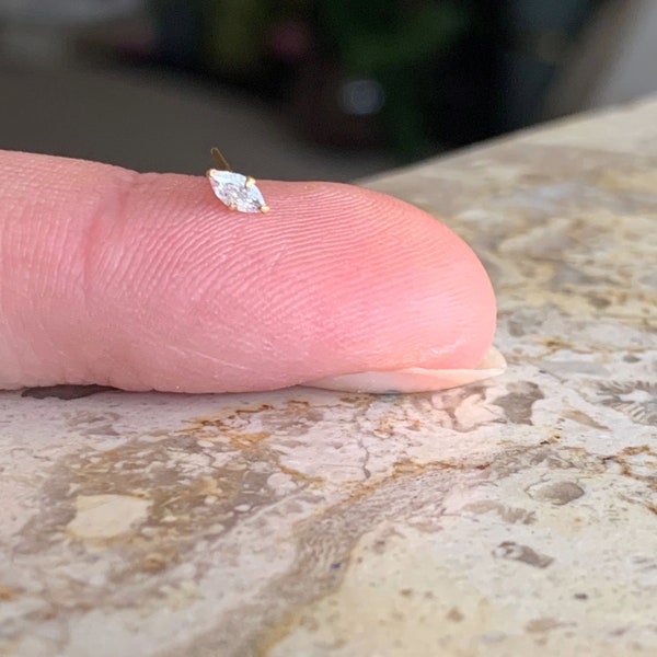 Dainty Gold Marquise CZ Nose Stud. 925 Sterling Silver Diamond Shaped Claw Set Nose Stud. Minimalist Perfection. A Rare Find.
