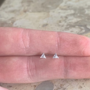 Tiny 3mm Sterling Silver Trillion Studs. 925 Teeny Sterling Triangle Crystal Studs. Perfect Minimalist Studs. Solid Silver Dainty Earrings.