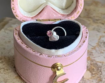 Teeny, Tiny Heart Nose Screw. 925 Sterling 5mm Heart Nose Screw with Pink CZ. 22 Gauge Heart Nose Screw. Pretty Nose Stud.