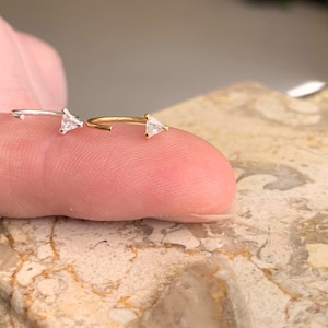 Sterling Silver Ear Hugger Hoop. Beautiful Dainty Crystal Triangle CZ Hoop 20g. Available in Silver or Gold. Minimalist Perfection.