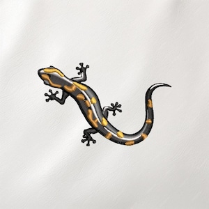 Lizard Embroidery Design, Stylized Gecko Machine Stitch Pattern, Reptile Animal Art For Jackets And Bags
