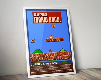 Super Mario Bros Poster | Super Mario Print | Gaming Poster | 4 Colors | Gaming Decor | Video Game Poster | Gaming Gift | Gaming Wall Art