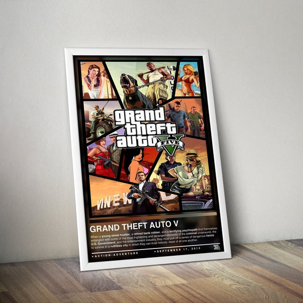 Grand Theft Auto 5 Poster Print | GTA Poster | Gaming Poster | 4 Colors | Gaming Decor | Video Game Poster | Gaming Gift | Video Game Print