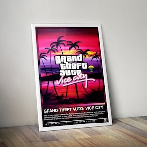 Grand Theft Auto Vice City Poster | GTA Poster | Gaming Poster | 4 Colors | Gaming Decor | Video Game Poster | Gaming Gift, Video Game Print