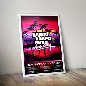 Grand Theft Auto Vice City Poster | GTA Poster | Gaming Poster | 4 Colors | Gaming Decor | Video Game Poster | Gaming Gift, Video Game Print