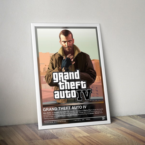 Grand Theft Auto 4 Poster Print | GTA Poster | Gaming Poster | 4 Colors | Gaming Decor | Video Game Poster | Gaming Gift | Video Game Print