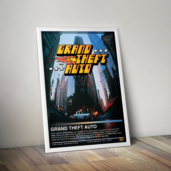 Grand Theft Auto Poster Print | GTA Poster | Gaming Poster | 4 Colors | Gaming Decor | Video Game Poster | Gaming Gift | Video Game Print