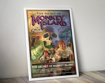 Das Geheimnis von Monkey Island Poster | Gaming-Poster | 4 Farben | Gaming-Dekor | Videospiel-Poster | Gaming-Geschenk | Gaming-Wandkunst, Gaming-Kunst