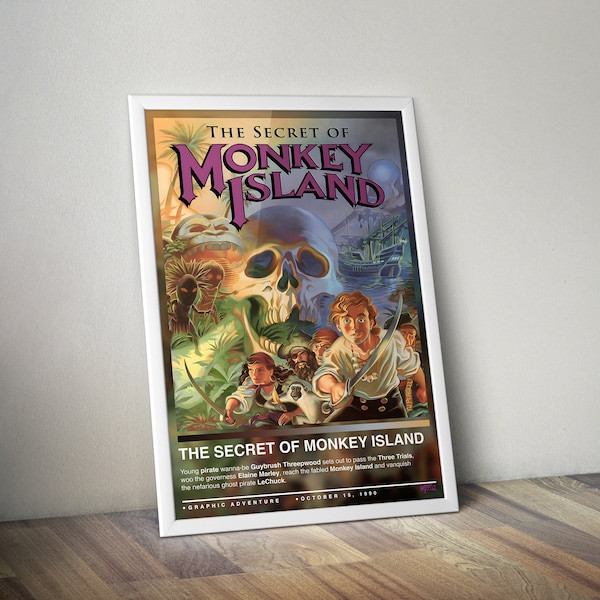 The Secret of Monkey Island Poster | Gaming Poster | 4 Colors | Gaming Decor | Video Game Poster | Gaming Gift | Gaming Wall Art, Gaming Art