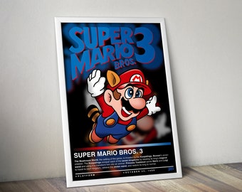 Poster di Super Mario Bros 3 / Stampa di Super Mario / Poster di gioco / 4 colori / Arredamento di gioco / Poster di videogiochi / Regalo di gioco / Arte della parete di gioco