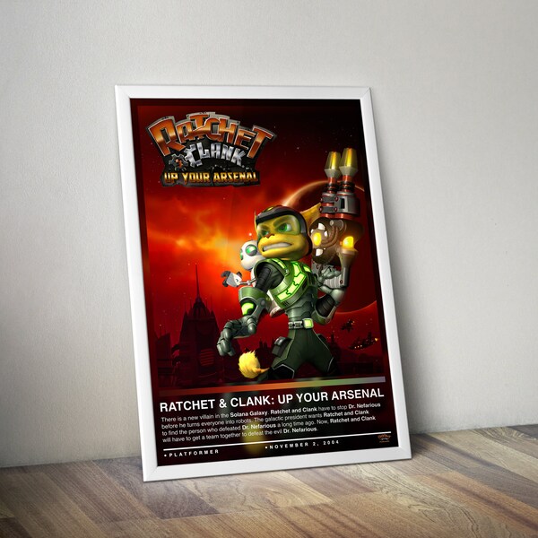 Ratchet and Clank Up Your Arsenal Poster Print | Gaming Poster | 4 Colors | Gaming Decor | Video Game Poster | Gaming Gift, Video Game Print