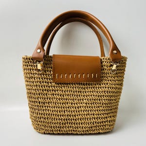 Handmade Woven Straw Tote Bag: Leather Handles, Summer Beach Bag - Etsy