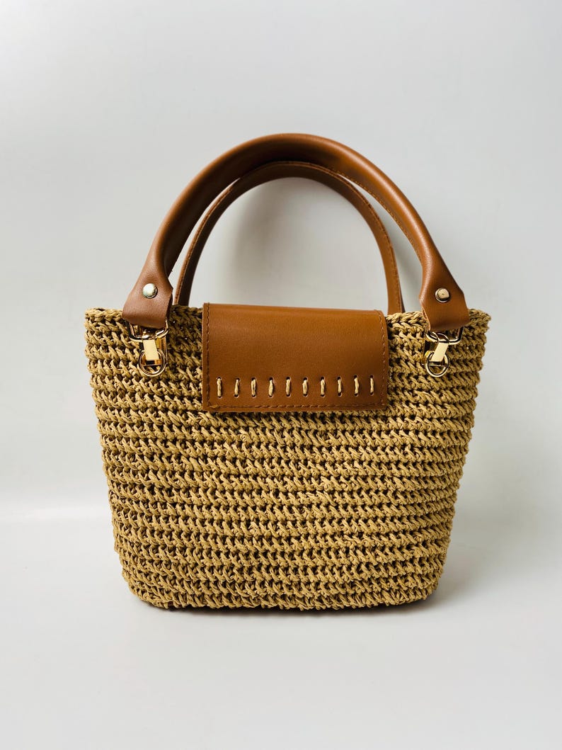 Handmade Woven Straw Tote Bag: Leather Handles, Summer Beach Bag - Etsy