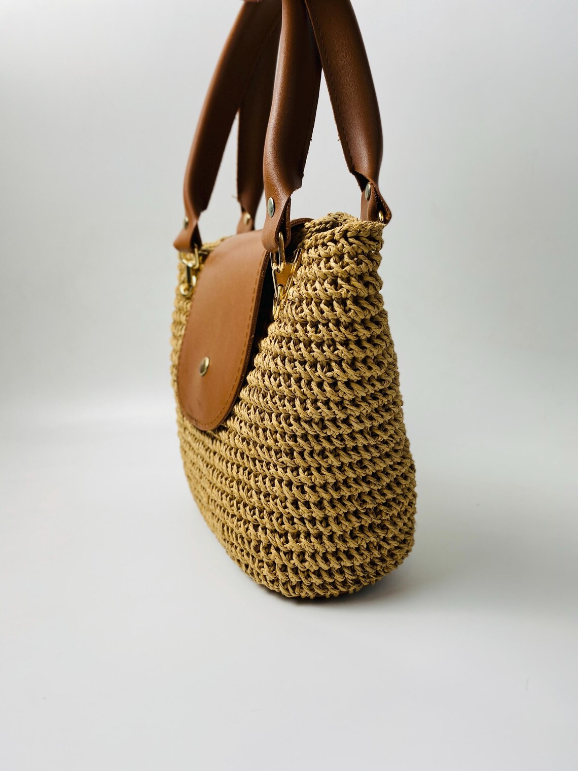 Handmade Woven Straw Tote Bag: Leather Handles, Summer Beach Bag - Etsy