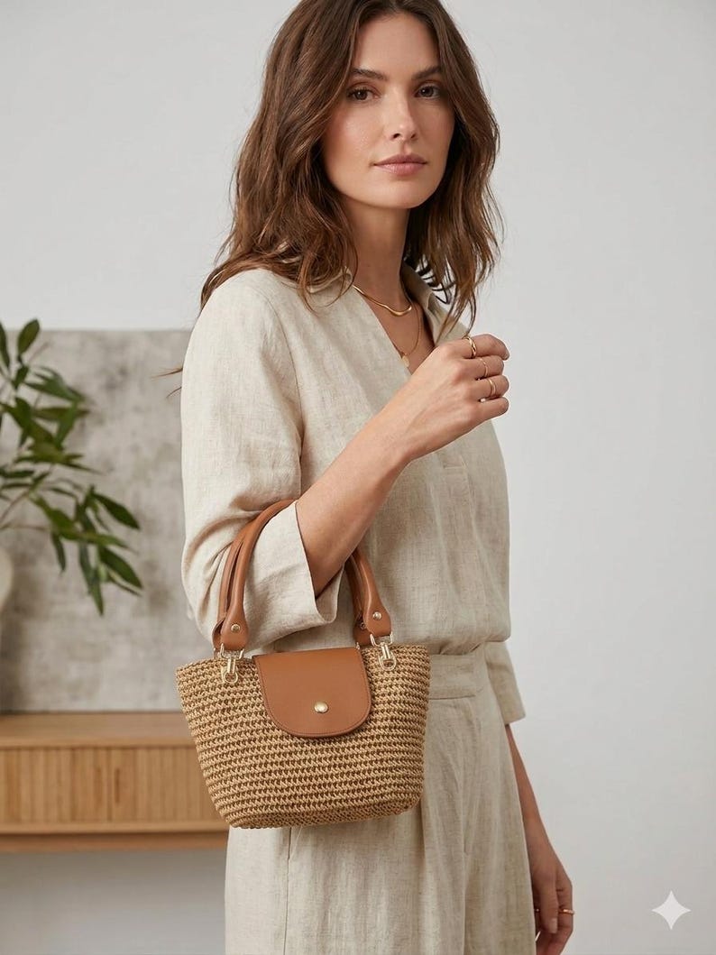 Handmade Woven Straw Tote Bag: Leather Handles, Summer Beach Bag - Etsy