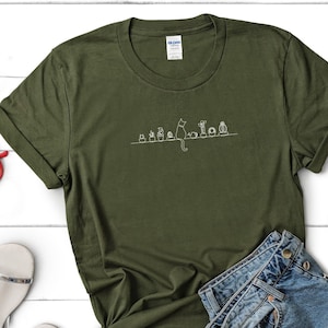 Katzen und Pflanzen Shirt, Pflanzen Dame Shirt, minimalistisches Shirt, Gärtner Shirt, Katzenliebhaber Geschenk, wilde Blume Geschenk,