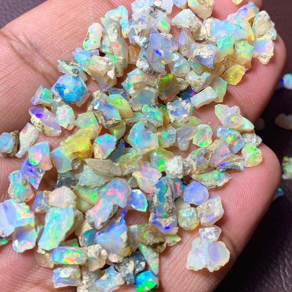 100 Pcs Welo Ethiopian Opal Rough: AAA Quality Flash Gemstone (3-4mm)