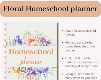 Watercolor Floral Homeschool Planner - Printable - Teacher Lesson Planner - Weekly Planner - Schedule - Unit Study - Digital Download