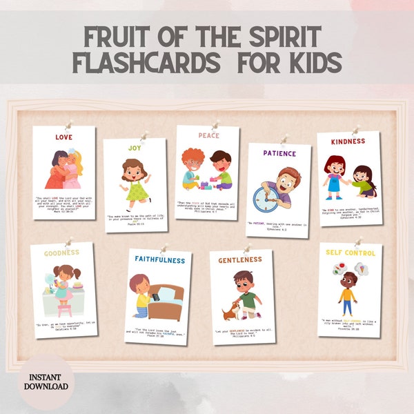 Fruit of the Spirit flashcards for kids & toddlers | Homeschool Montessori Posters | Digital Printable | Sunday class Christian printable